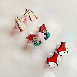 Комплект сережок кліпс Дитячий набір (єдиноріг, русалка, лисиця)