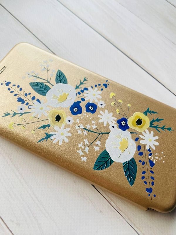 Чохол-книжка з малюнком для Xiaomi Redmi 9 Золотистий :: Квіти. Акварель (принт 271)
