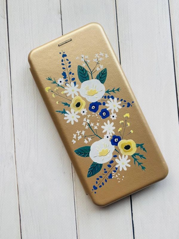Чохол-книжка з малюнком для Xiaomi Redmi 9 Золотистий :: Квіти. Акварель (принт 271)