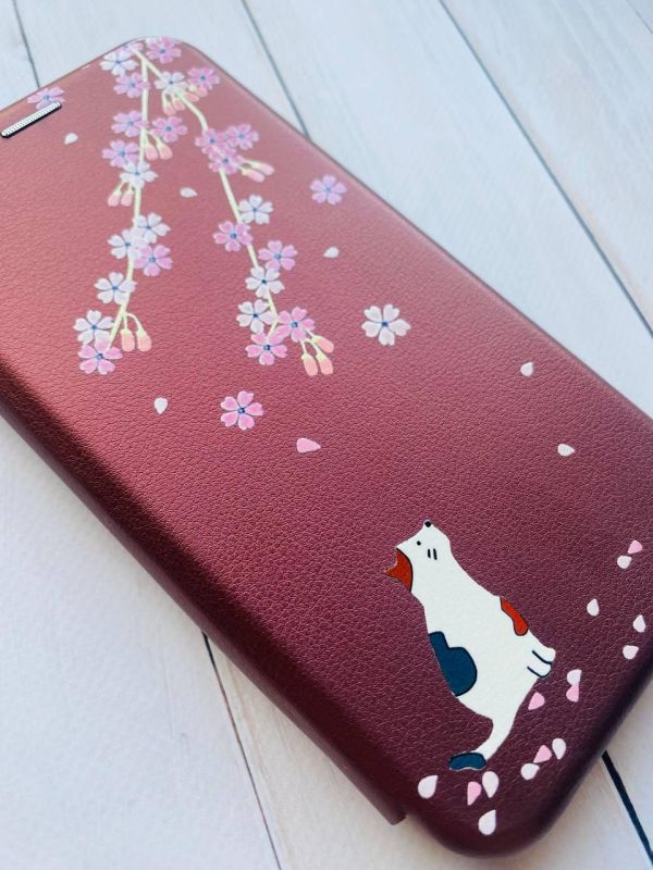Чохол-книжка з малюнком для Samsung Galaxy J5(2016) J510 Бордовий :: Котик і сакура (принт 283)
