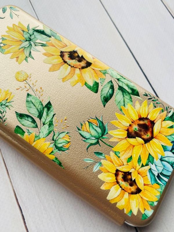 Чохол-книжка з малюнком для Xiaomi Redmi Note 8 Pro Золотий :: Соняхи (принт 288)