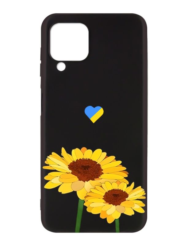 Матовий чорний чохол на Samsung Galaxy A12 :: Жовті квіти (принт 364)
