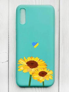 Матовий бірюзовий чохол на Xiaomi Redmi 9А :: Жовті квіти (принт 364)