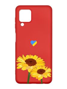 Матовий червоний чохол на Samsung Galaxy M32/A22/M22 4G :: Жовті квіти (принт 364)