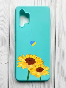 Матовий бірюзовий чохол на Samsung Galaxy A32 :: Жовті квіти (принт 364)