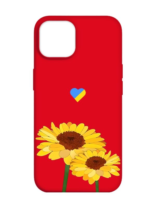 Матовий червоний чохол на Apple iPhone 14 :: Жовті квіти (принт 364)