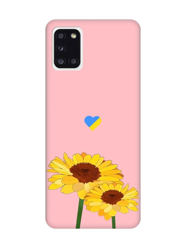 Матовий рожевий чохол на Samsung Galaxy A31 :: Жовті квіти (принт 364)