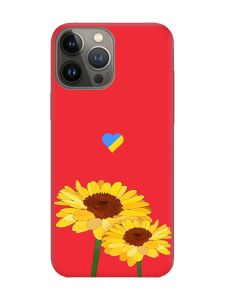 Матовий червоний чохол на Apple iPhone 13 Pro :: Жовті квіти (принт 364)