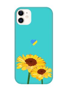 Матовий бірюзовий чохол на Apple iPhone 11 (6.1) :: Жовті квіти (принт 364)