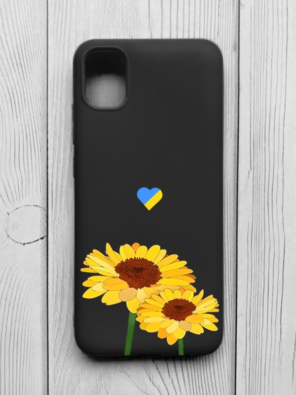 Матовий чорний чохол на Samsung Galaxy A04E/A042 :: Жовті квіти (принт 364)