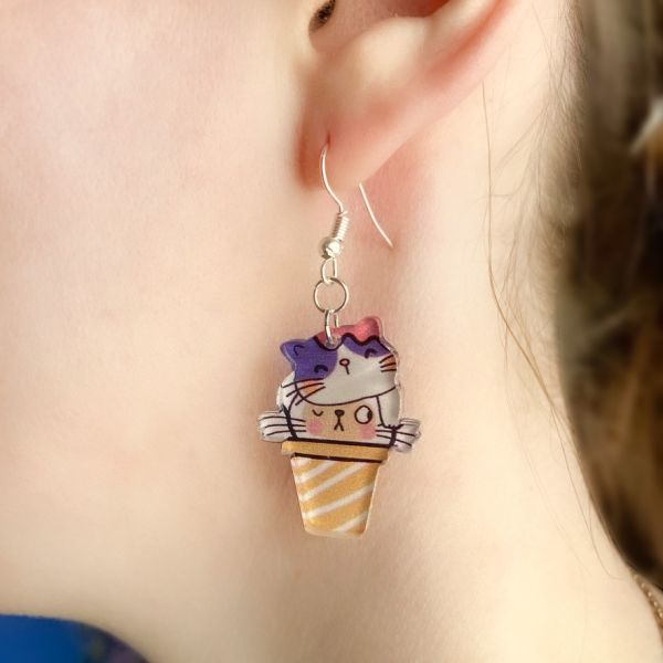 Сережки Морозиво Кошенята (на глянцевому акрилі)