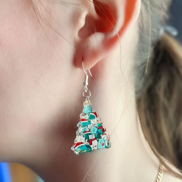 Сережки Ялинка Кошенята (на глянцевому акрилі)