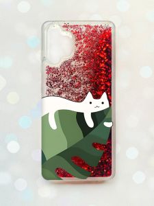 Чохол з плаваючими блискітками Samsung Galaxy A32 Червоний :: Кіт на листку (принт 367)