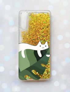 Чохол з плаваючими блискітками на Samsung Galaxy A50 (2019) A505F Золотий :: Кіт на листку (принт 367)