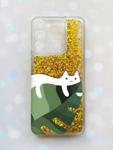 Чохол з плаваючими блискітками на TECNO Spark Go 2022 Золотий :: Кіт на листку (принт 367)