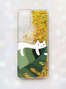 Чохол з плаваючими блискітками на Xiaomi Redmi Note 11 Золотий :: Кіт на листку (принт 367)