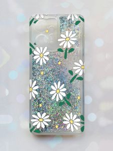 Чохол з плаваючими блискітками на Xiaomi Redmi Note 12 4G Срібний :: Ромашки (принт 368)