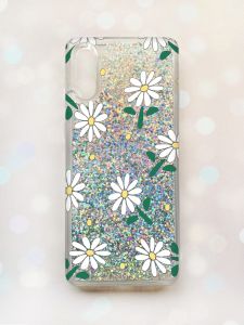 Чохол з плаваючими блискітками Samsung Galaxy A02/A022 (2021) Срібний :: Ромашки (принт 368)