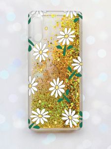 Чохол з плаваючими блискітками Samsung Galaxy A02/A022 (2021) Золотий :: Ромашки (принт 368)