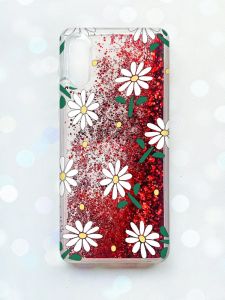 Чохол з плаваючими блискітками Samsung Galaxy A02/A022 (2021) Червоний :: Ромашки (принт 368)