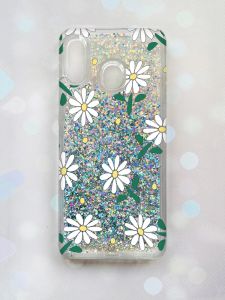 Чохол з плаваючими блискітками на Samsung Galaxy A30(2019) A305/A20 Срібний :: Ромашки (принт 368)