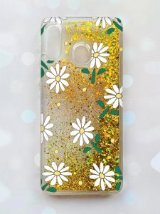 Чохол з плаваючими блискітками на Samsung Galaxy A30(2019) A305/A20 Золотий :: Ромашки (принт 368)