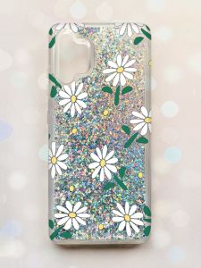 Чохол з плаваючими блискітками Samsung Galaxy A32 Срібний :: Ромашки (принт 368)