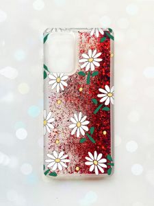 Чохол з плаваючими блискітками на Samsung Galaxy A52 (A525) Червоний :: Ромашки (принт 368)