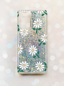 Чохол з плаваючими блискітками на Samsung Galaxy A52 (A525) Срібний :: Ромашки (принт 368)