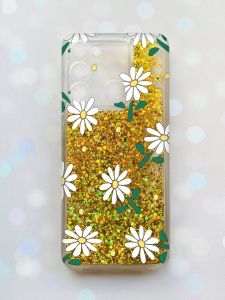 Чохол з плаваючими блискітками на TECNO Spark Go 2022 Золотий :: Ромашки (принт 368)