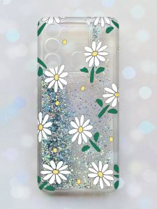 Чохол з плаваючими блискітками на TECNO Spark Go 2022 Срібний :: Ромашки (принт 368)