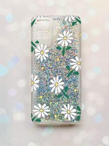 Чохол з плаваючими блискітками на Xiaomi Redmi Note 11 Срібний :: Ромашки (принт 368)