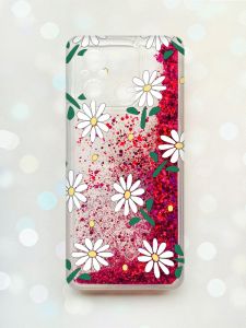 Чохол з плаваючими блискітками на Xiaomi Redmi 12C Рожевий :: Ромашки (принт 368)