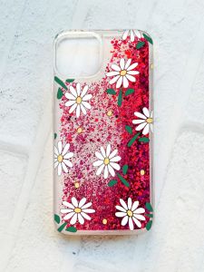 Чохол із плаваючими блискітками на iPhone 13 Рожевий :: Ромашки (принт 368)