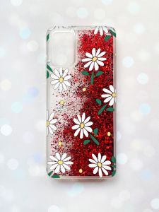 Чохол з плаваючими блискітками на Samsung Galaxy A02s Червоний :: Ромашки (принт 368)