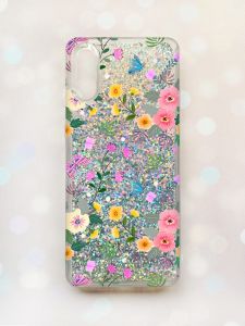 Чохол з плаваючими блискітками Samsung Galaxy A02/A022 (2021) Срібний :: Квітковий фон (принт 369)