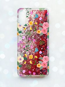 Чохол з плаваючими блискітками Samsung Galaxy A02/A022 (2021) Червоний :: Квітковий фон (принт 369)