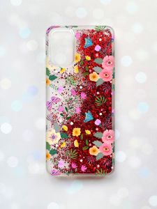 Чохол з плаваючими блискітками для Samsung Galaxy A03s (A037) Червоний :: Квітковий фон (принт 369)