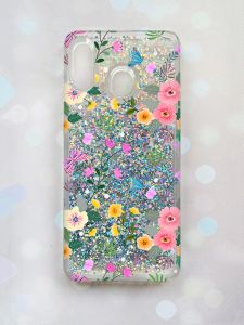 Чохол з плаваючими блискітками на Samsung Galaxy A30(2019) A305/A20 Срібний :: Квітковий фон (принт 369)