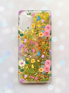 Чохол з плаваючими блискітками Samsung Galaxy A32 Золотий :: Квітковий фон (принт 369)