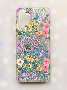 Чохол з плаваючими блискітками Samsung Galaxy A32 Срібний :: Квітковий фон (принт 369)