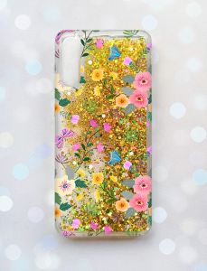 Чохол з плаваючими блискітками на Samsung Galaxy A50 (2019) A505F Золотий :: Квітковий фон (принт 369)