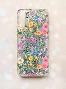 Чохол з плаваючими блискітками на Samsung Galaxy A50 (2019) A505F Срібний :: Квітковий фон (принт 369)