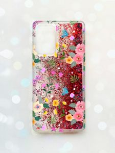 Чохол з плаваючими блискітками на Samsung Galaxy A52 (A525) Червоний :: Квітковий фон (принт 369)