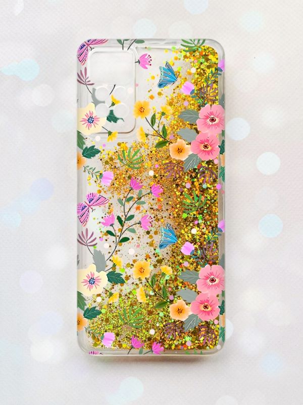 Чохол з блискітками на Xiaomi Redmi Note 11 Pro Золотий :: Квітковий фон (принт 369)