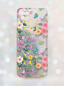Чохол з плаваючими блискітками на Xiaomi Redmi 10C Срібний :: Квітковий фон (принт 369)