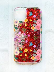 Чохол із плаваючими блискітками на iPhone 11 Червоний :: Квітковий фон (принт 369)