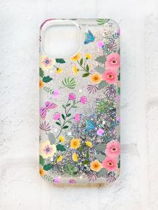 Чохол із плаваючими блискітками на iPhone 13 Срібний :: Квітковий фон (принт 369)