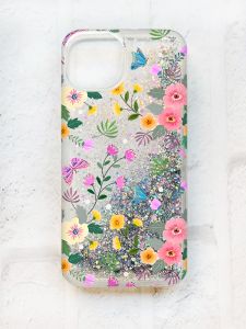 Чохол із плаваючими блискітками на iPhone 14 Срібний :: Квітковий фон (принт 369)