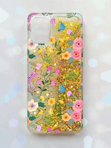 Чохол з плаваючими блискітками на Samsung Galaxy A02s Золотий :: Квітковий фон (принт 369)